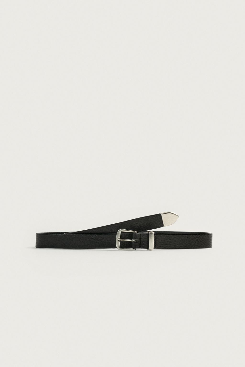 Leather Belt With Metal Tip — Men's