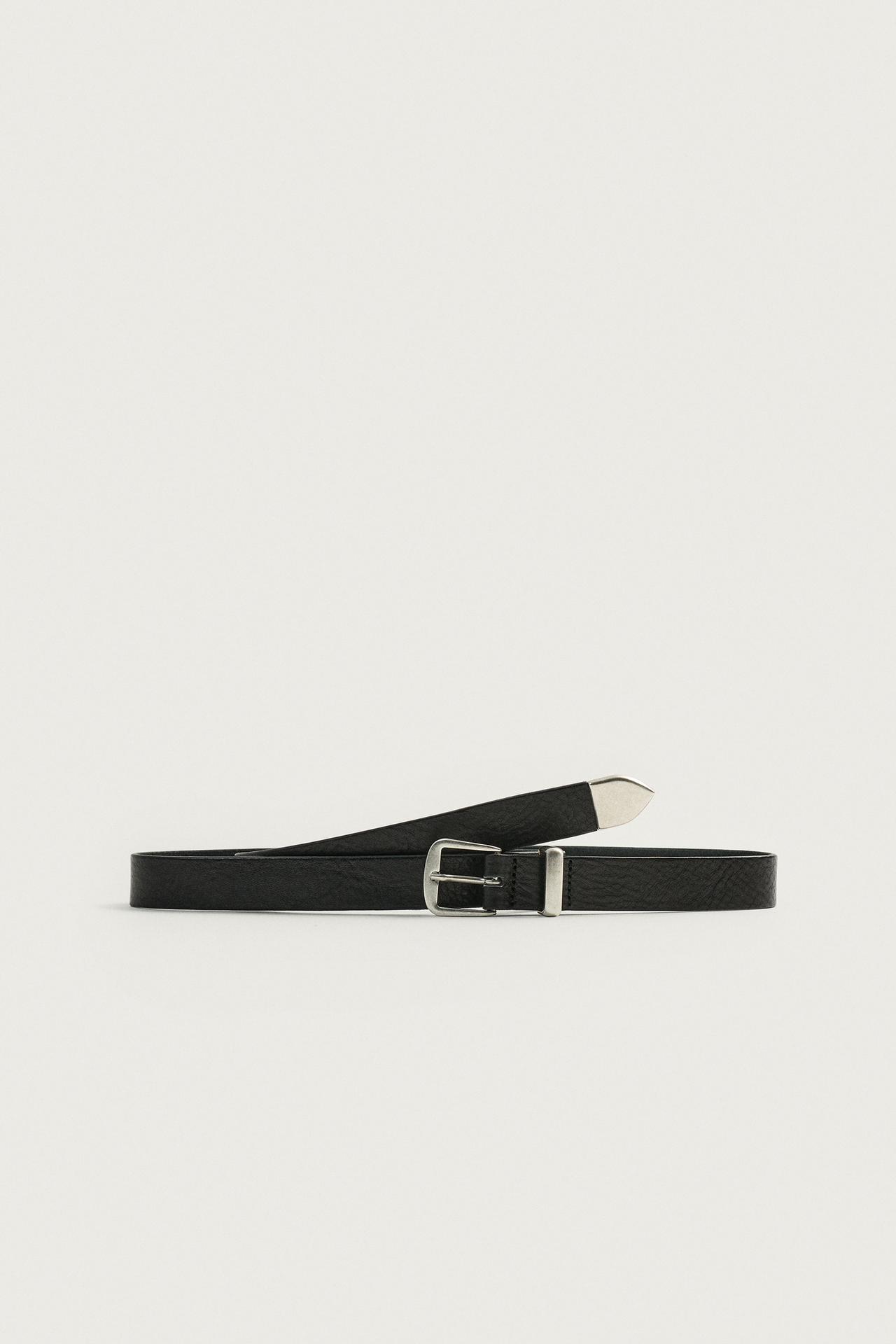 LEATHER BELT WITH METAL TIP — Black