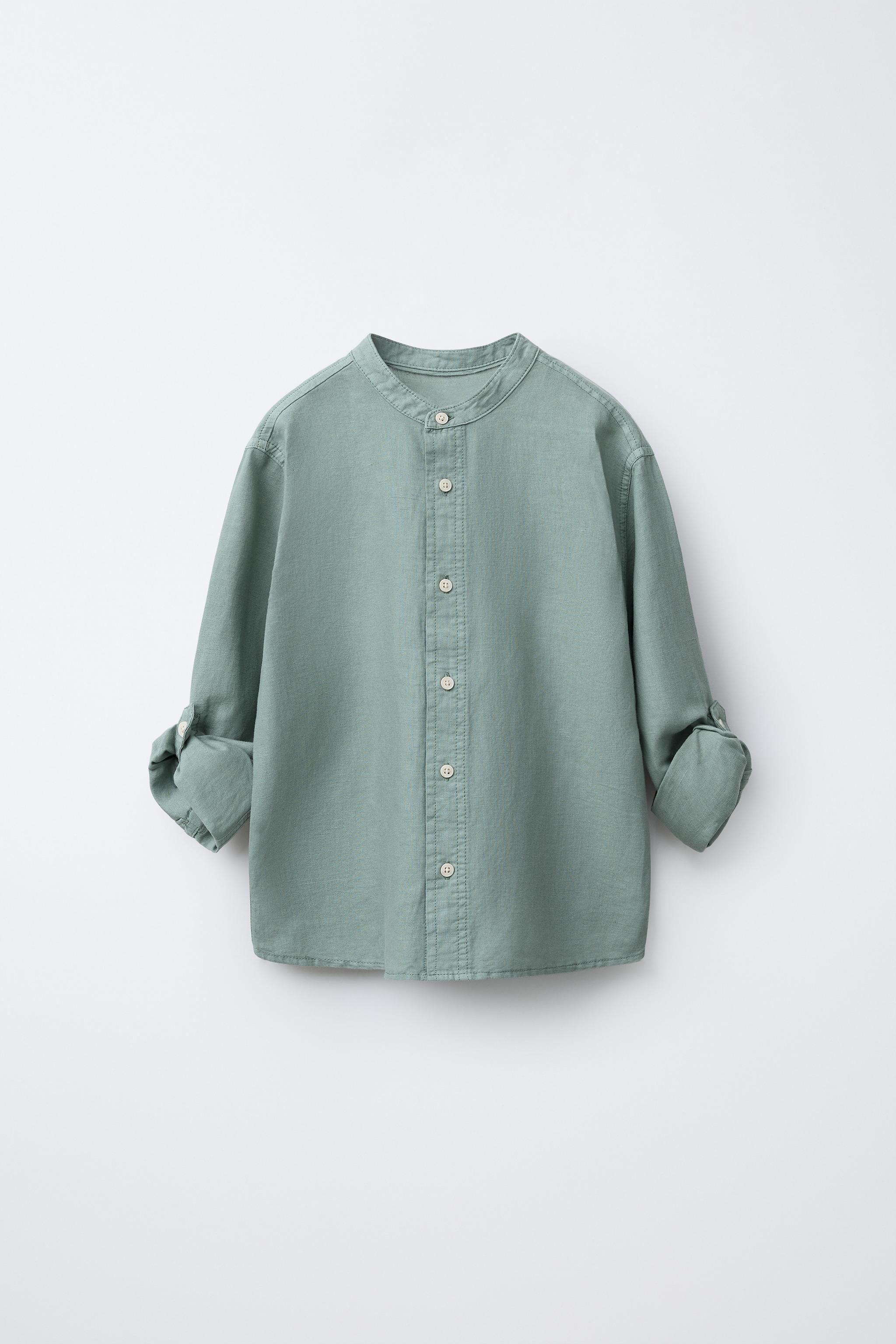 MANDARIN COLLAR LINEN AND COTTON SHIRT