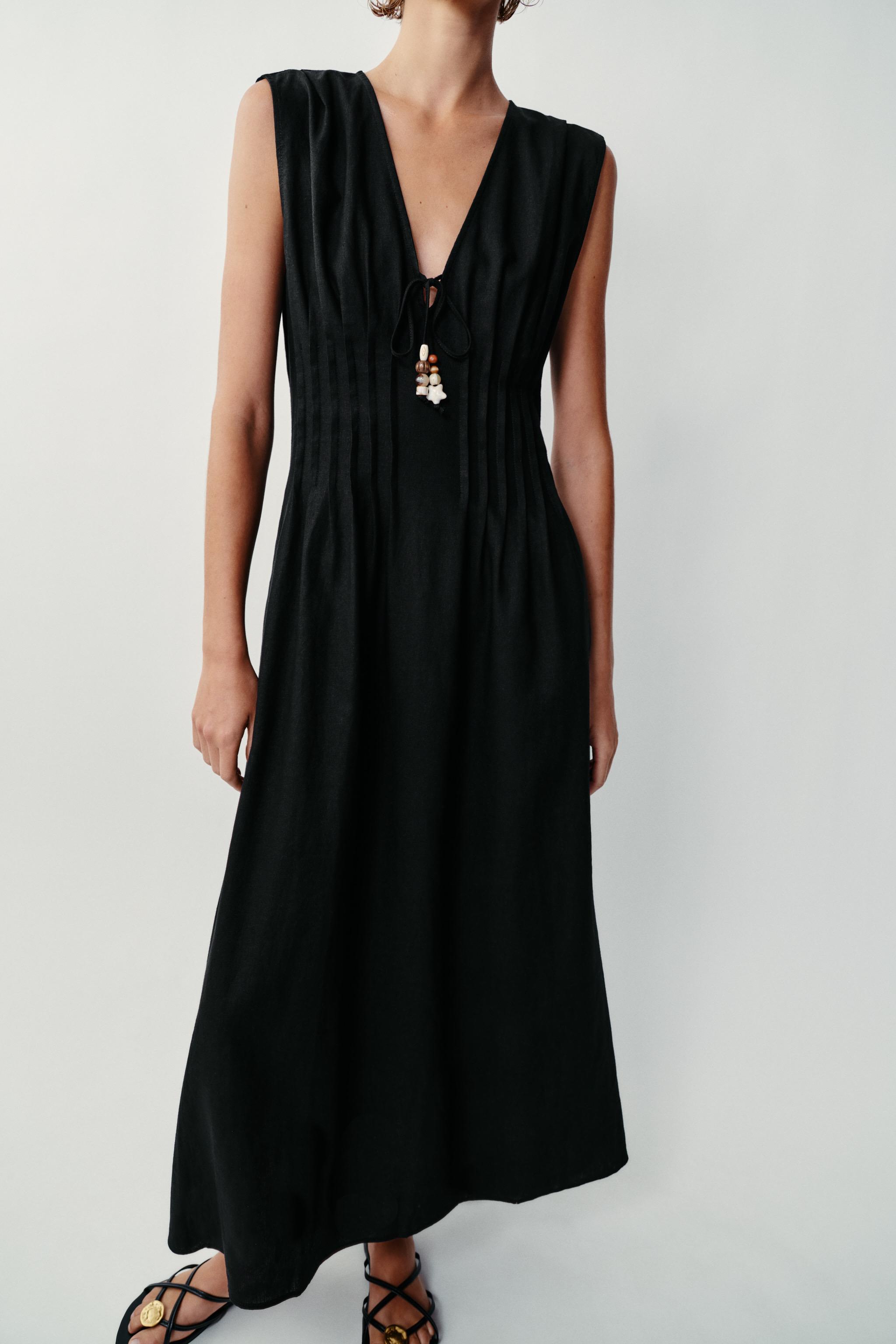 Женские платья Zara LINEN PINTUCK MIDI DRESS — фото 2