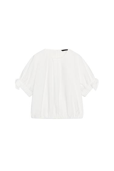 PUFF SLEEVE TOP WITH BOWS - White by Zara