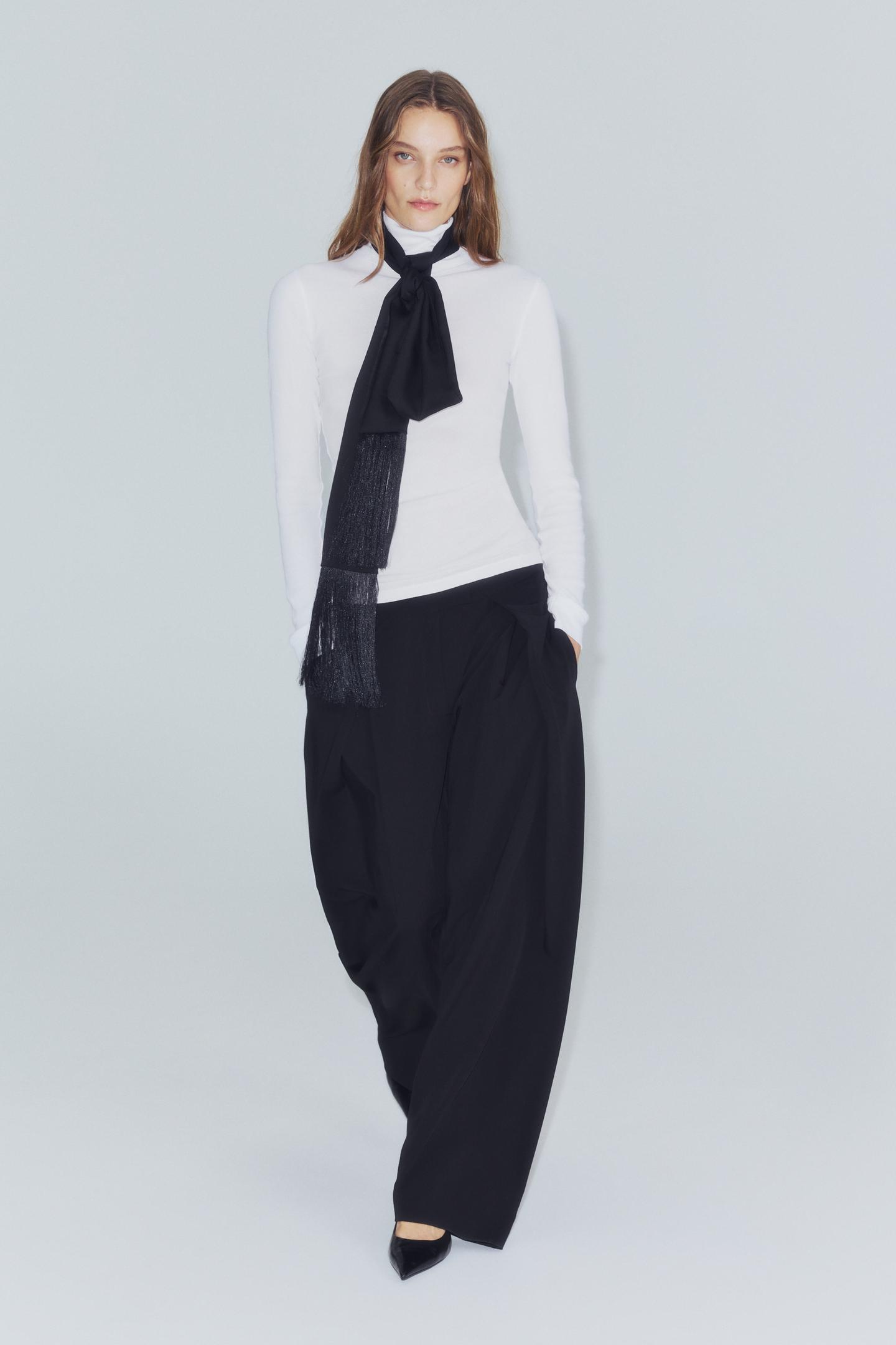 Женский шарф Zara Fringed Tie-Style, цвет: Чёрный