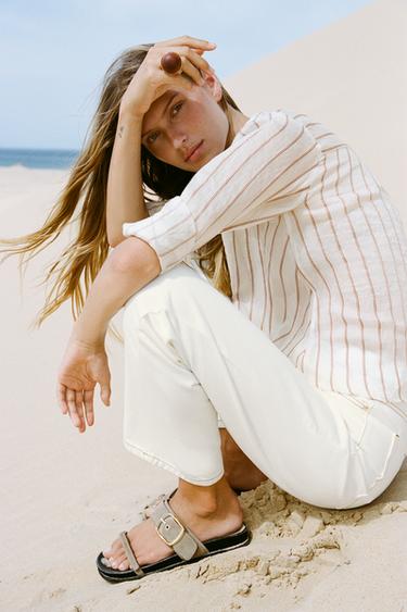 CHEMISE À RAYURES ET NOEUD - Écru / Marron de Zara - Image 2