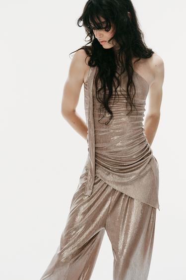 ASYMMETRIC METALLIC SCARF TOP - Silver by Zara