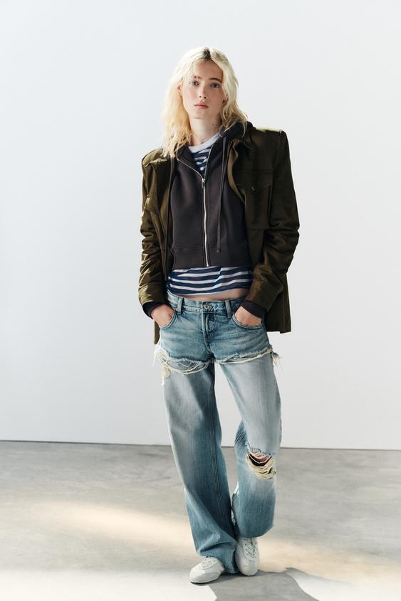 Zara TRF LOW-RISE STRAIGHT JEANS WITH DOUBLE-LAYER EFFECT - Blue - Image 0