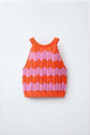 TOP EN MAILLE CROCHET À RAYURES - Orange fluo de Zara - Image 1