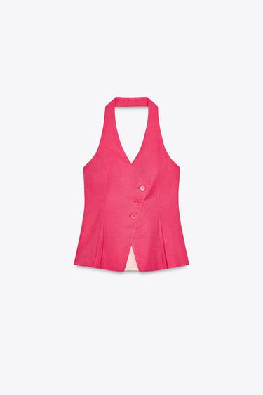 DOUBLE-BREASTED WAISTCOAT WITH LINEN BLEND - Strawberry by Zara