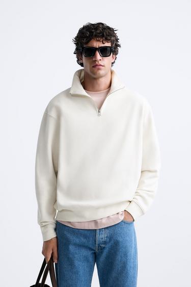BASIC SWEATSHIRT MET RITSKRAAG - Gebroken wit van Zara