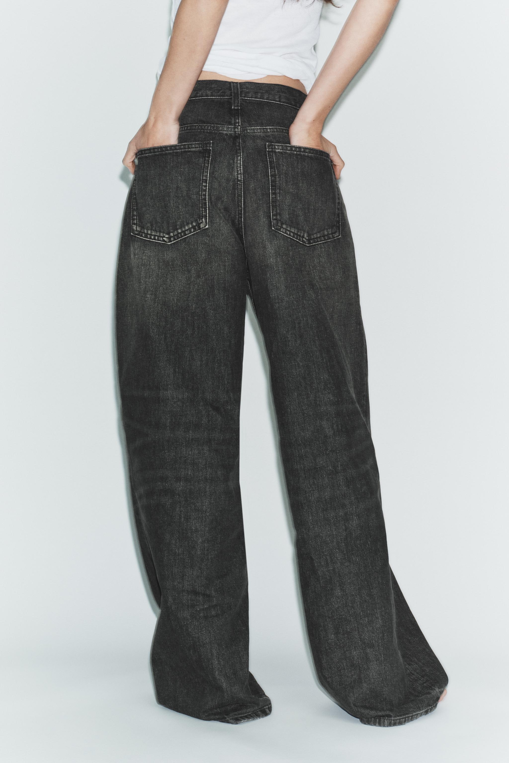 TRF ハイウエストクロスウエストワイドレッグデニムパンツ - ネイビー