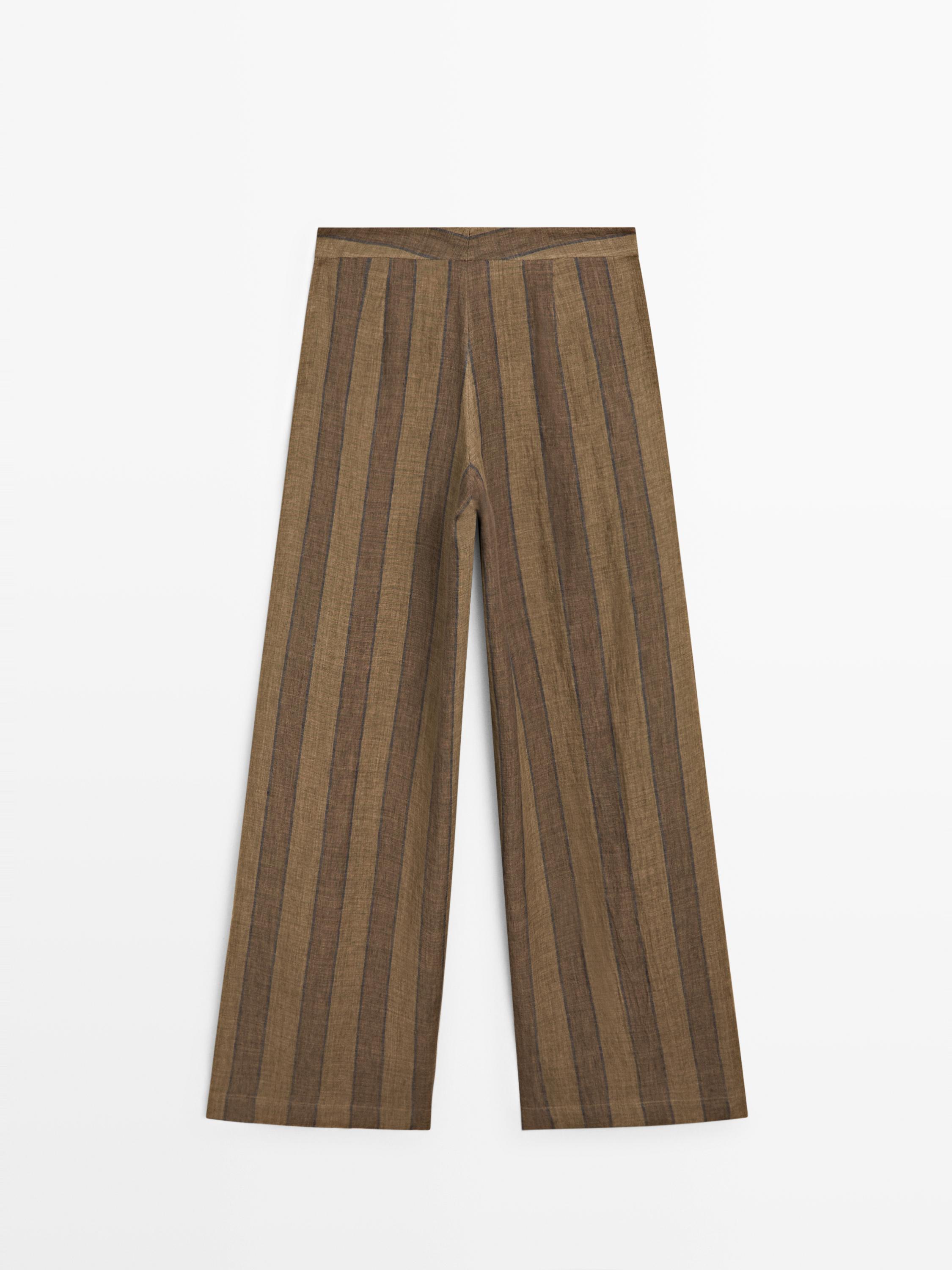 Striped linen wide-leg trousers