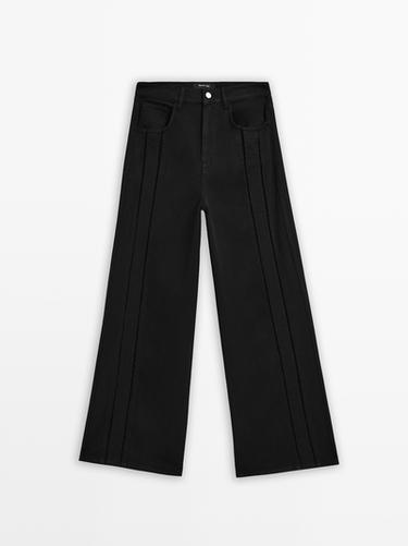 Zara High-waist wide-leg jeans with seam details - Black
