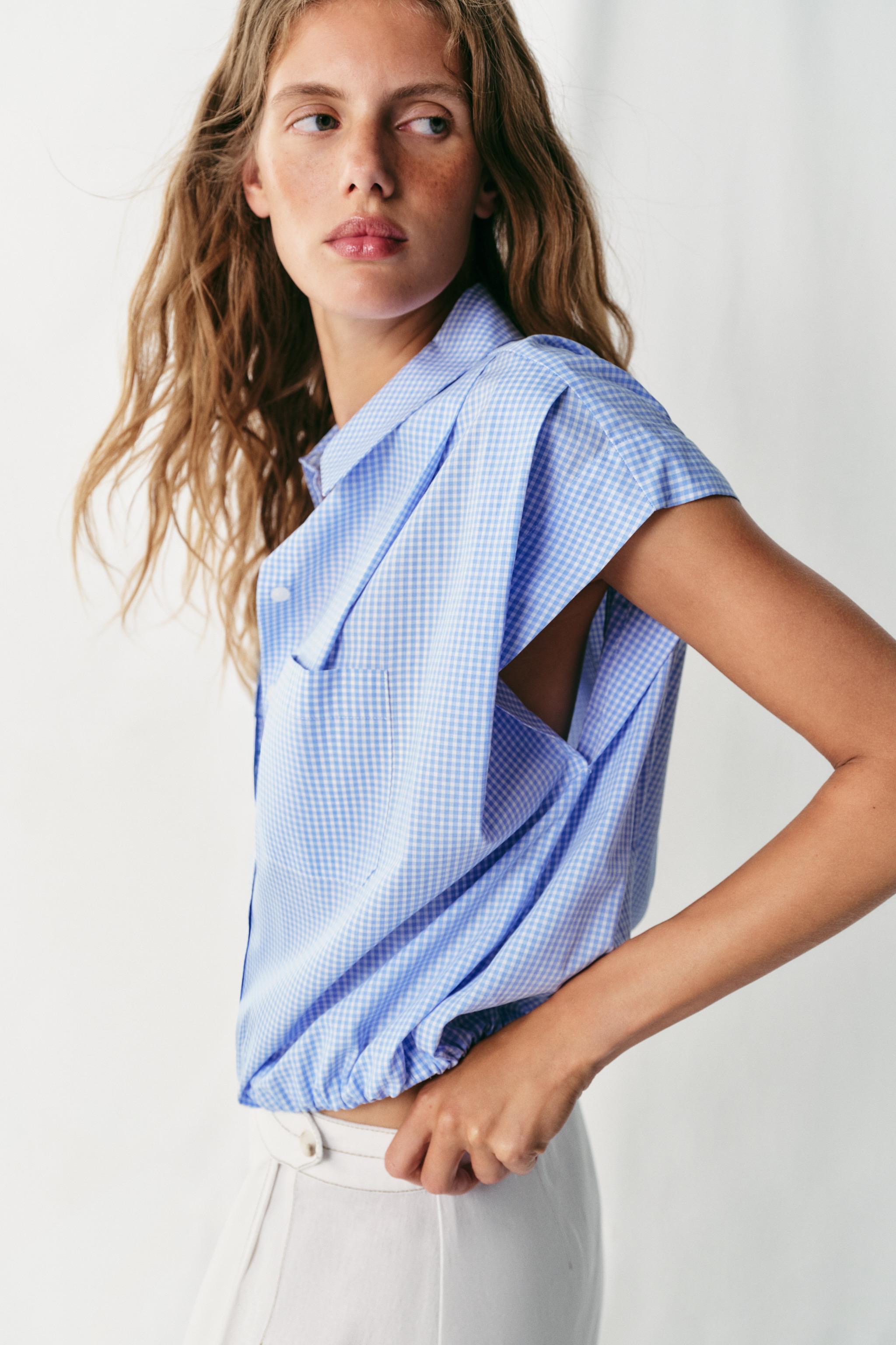 Женские рубашки Zara CROPPED GINGHAM SHIRT — фото 3
