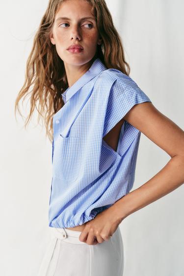 BALLOON CROPPED SHIRT — Blue / White 2