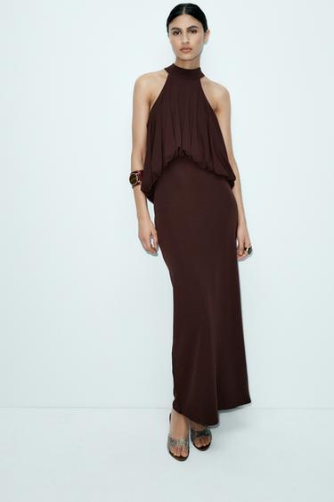 فستان HALTER بالون - بني الخاص بـ Zara
