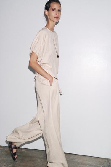 ZW COLLECTION FLOWING PYJAMA TROUSERS - Sand by Zara