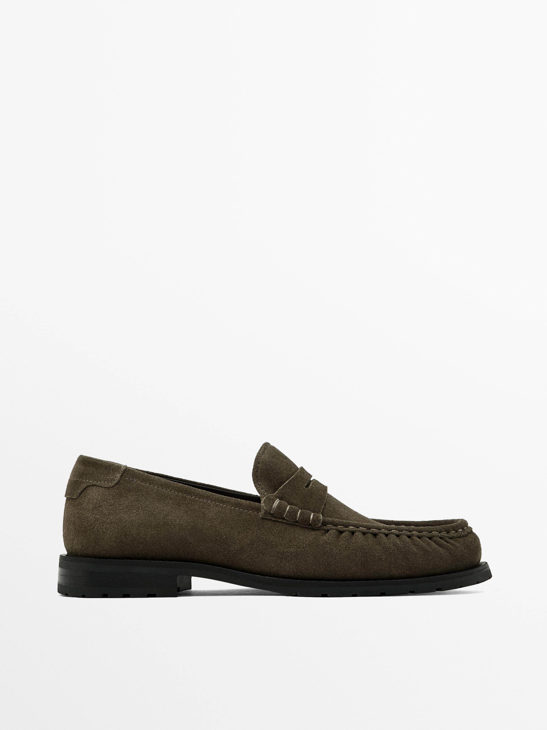 Split suede leather loafers - Mink Gray | ZARA United States