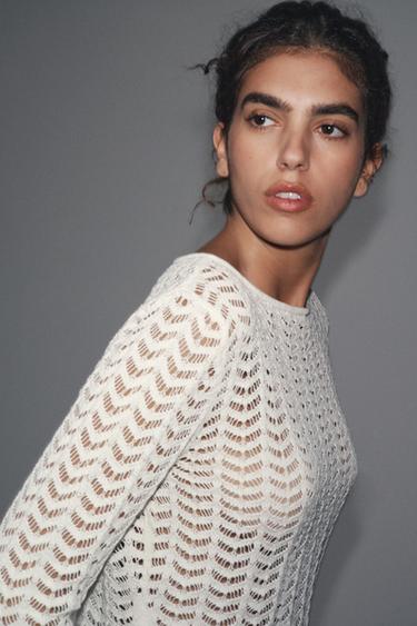 TEXTURED KNIT SWEATER - White by Zara - Image 1