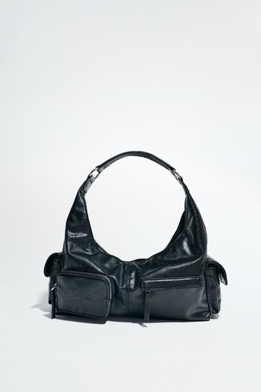 CRACKLED EFFECT POCKET BAG - Black by Zara