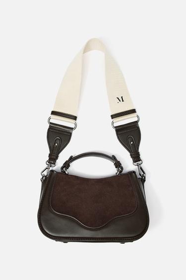 Zara LEATHER CROSSBODY BAG - Chocolate