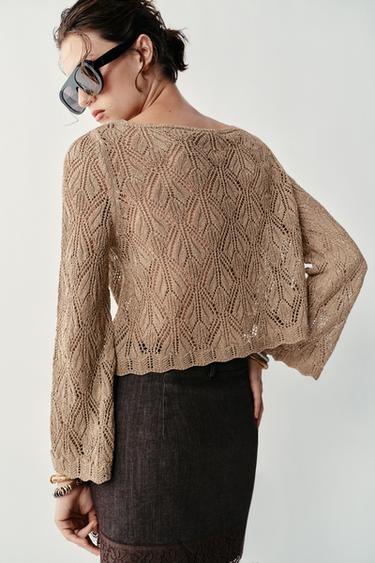 METALLIC THREAD POINTELLE JUMPER - Golden by Zara - Image 4