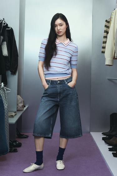 Zara 羊毛條紋細針織上衣 - 藍色