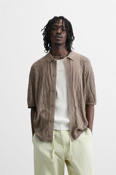 TEXTURED KNIT SHIRT - Brown / Taupe by Zara - Image 1