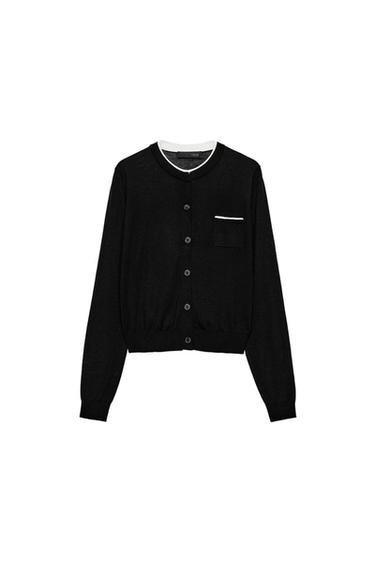DOUBLE-LAYER KNIT JACKET - Black / White by Zara
