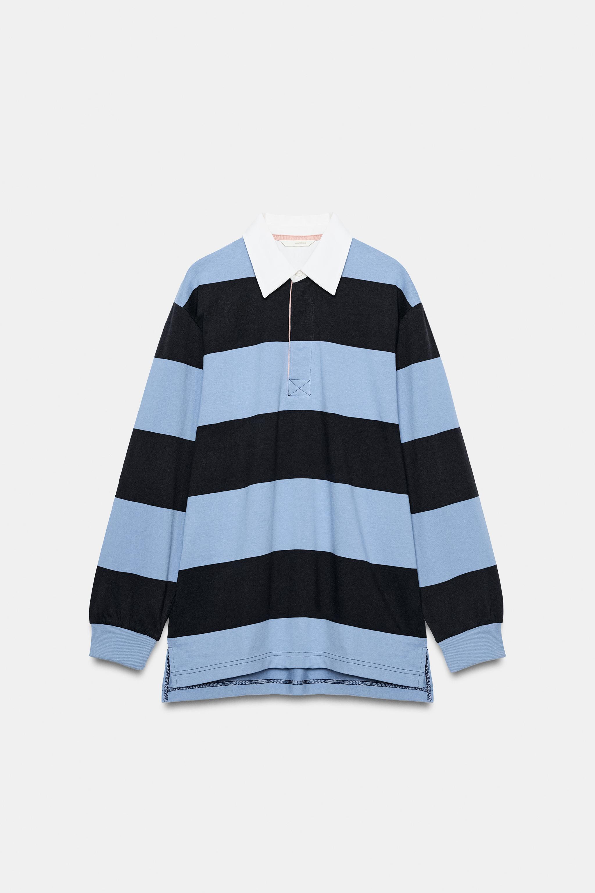 Zara KONTRAST YAKALI ÇİZGİLİ POLO T-SHIRT görsel 6