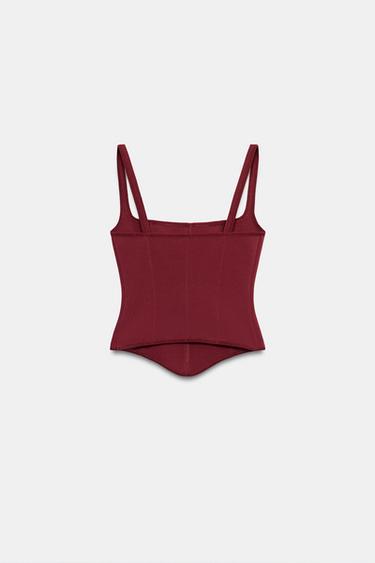 TOP STRETCH CORSETERO - Rojo oscuro de Zara
