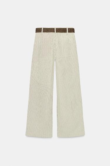 PANTALON LARGE À RAYURES ET CEINTURE - Écru de Zara - Image 6