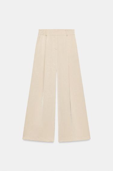 SHINY WIDE-LEG TROUSERS - Ecru by Zara