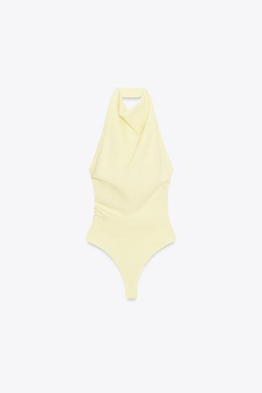 Zara OPEN BACK HALTER BODYSUIT - Yellow