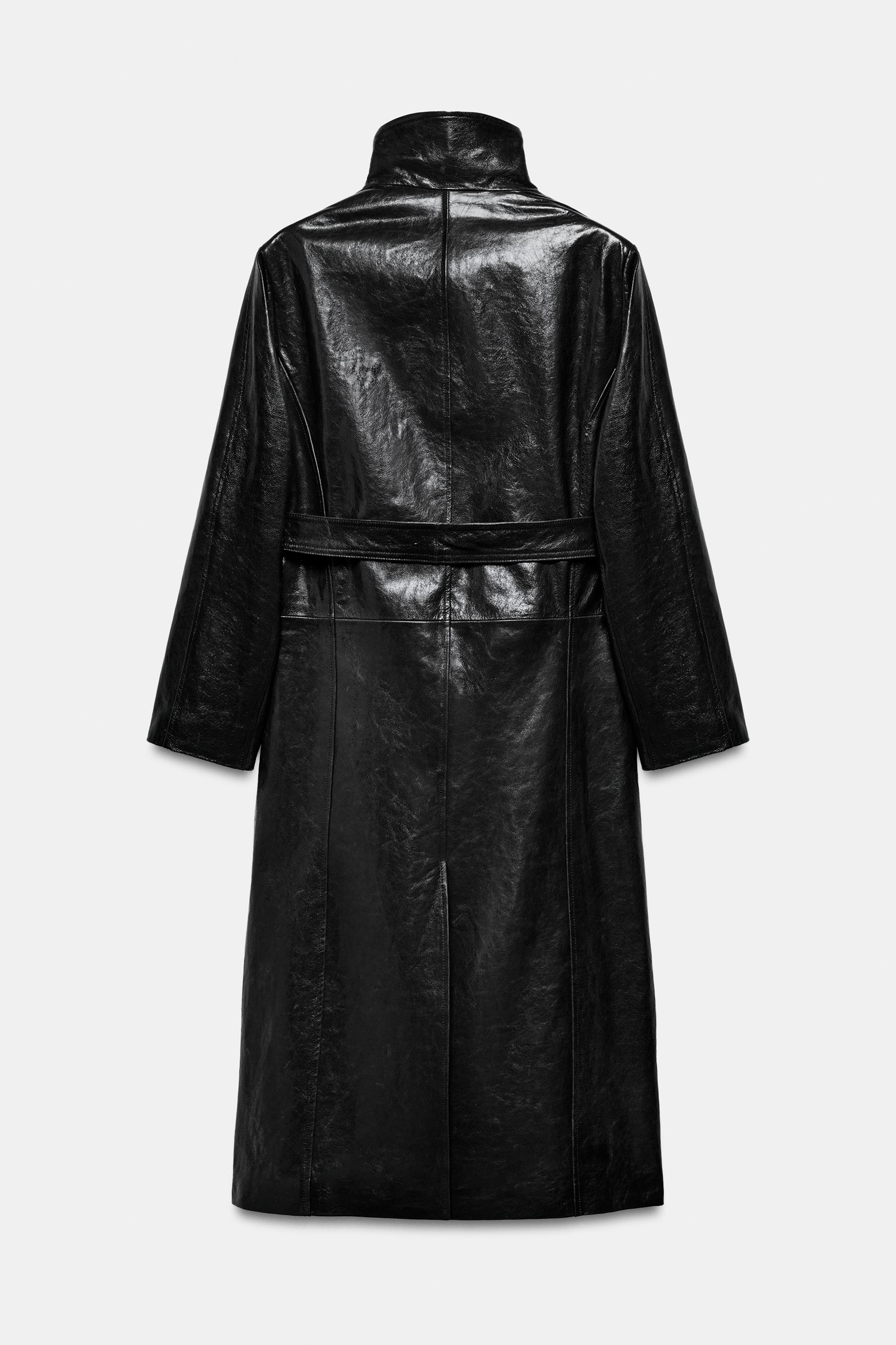 100% LEATHER SHOULDER PAD TRENCH COAT ZW COLLECTION LIMITED
