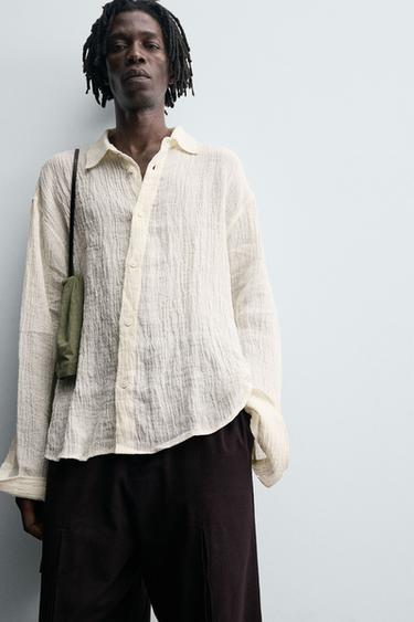 100% CRINKLED LINEN SHIRT - Ecru by Zara - Image 5