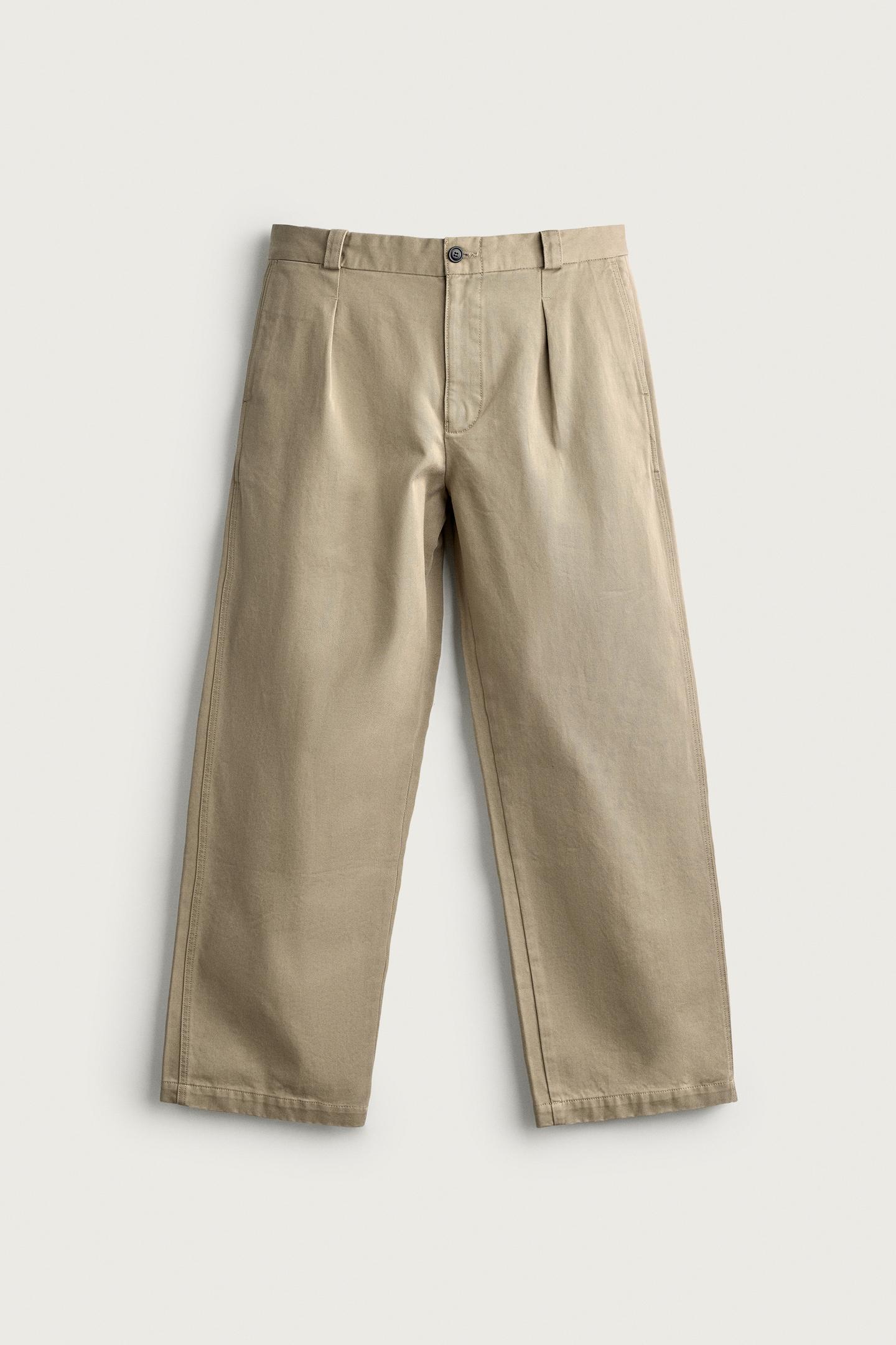 Мужские брюки Zara Pleated Straight-Fit Chino, цвет: Серо-коричневый серый — фото 7