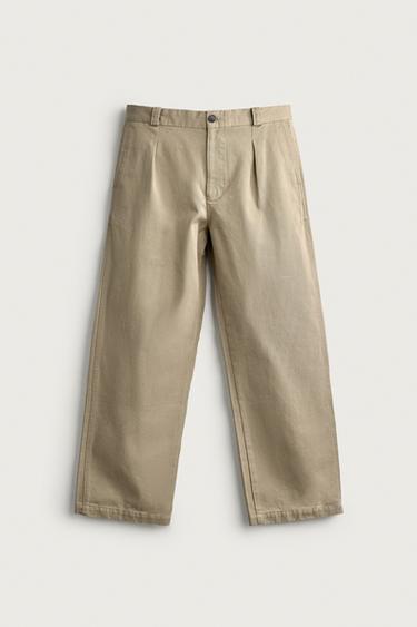 PLEATED STRAIGHT-FIT CHINO PANTS — Taupe gray 1