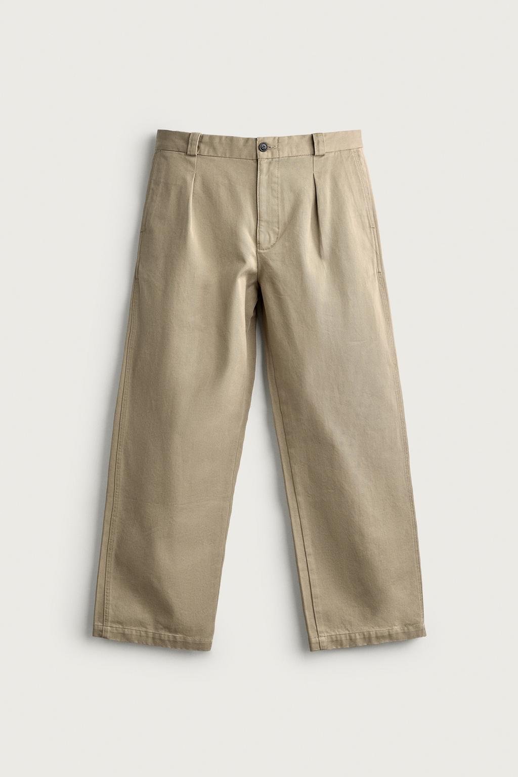 STRAIGHT-LEG PLEATED CHINO TROUSERS