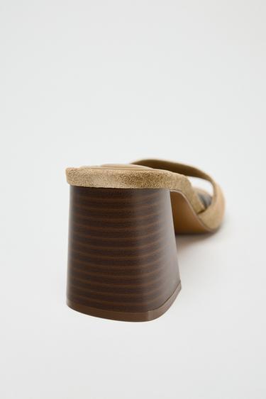 SPLIT SUEDE HEELED SANDALS - Sand Brown by Zara - Image 4
