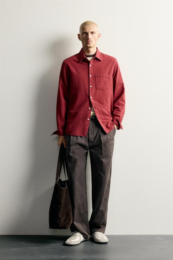 Zara WASHED EFFECT RELAXED FIT SHIRT - Red - Image 0