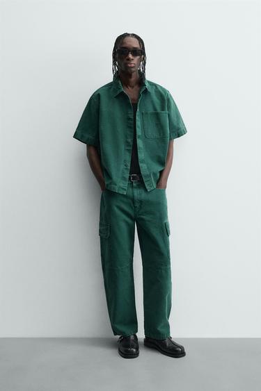 RELAXED FIT DENIM SHIRT - Green by Zara - Image 0