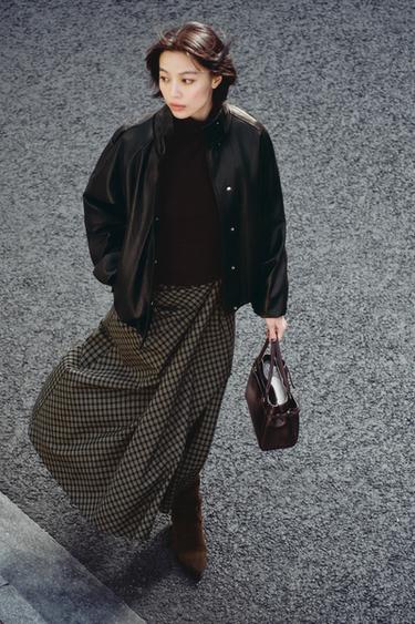 Zara ZARA WOMAN COLLECTION 格紋垂褶半身裙 - 黑色