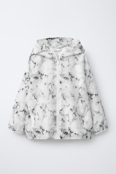 Zara TIE-DYE SPORTY HOODED RAINCOAT - Black / White