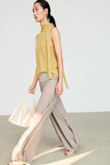 Zara Sarouel trousers with wide waistband - Gray / Natural