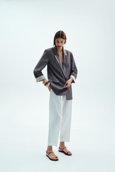LINEN BELTED STRAIGHT-LEG TROUSERS - Oyster-white by Zara