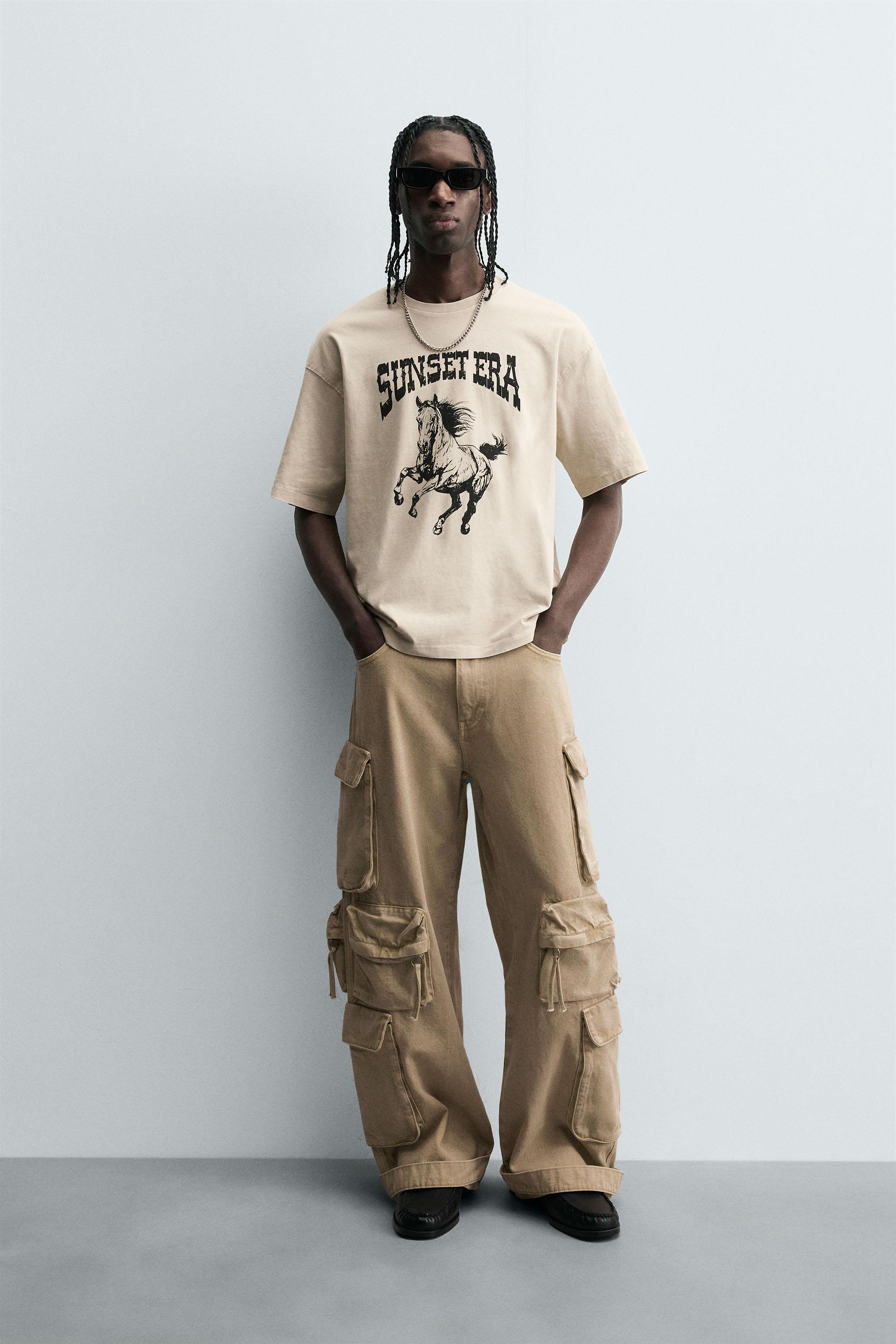 DENIM CARGO TROUSERS WITH POCKETS - camel | ZARA South Africa