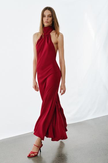 ROBE HALTER SATINÉE ZW COLLECTION - Rouge de Zara