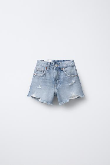 برمودا DENIM ستايل ممزق - أزرق فاتح الخاص بـ Zara