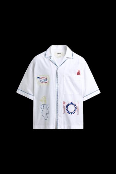 Zara CONTRAST EMBROIDERY SHIRT - White - Image 0