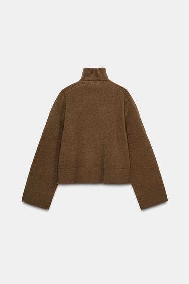 سترة 95% صوف ياقة مرفوعة - بني فاتح الخاص بـ Zara