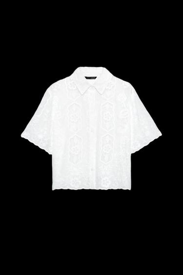 CAMISA BORDADOS MANGA CORTA - Blanco de Zara - Imagen 0